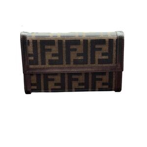 Fendi Zucca Monogram Bifold Wallet - Brown/Black Canvas with Leather Trim